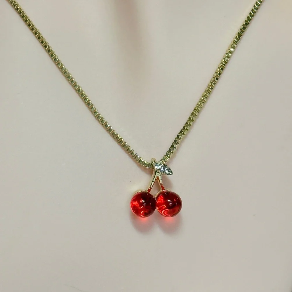 Elegant Gold Cherry Pendant Necklace